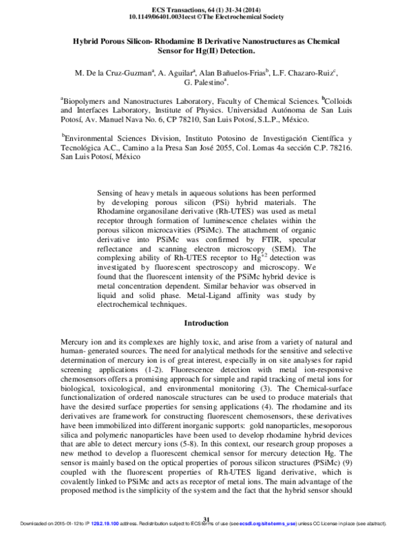(PDF) Hybrid Porous Silicon- Rhodamine B Derivative Nanostructures as ...