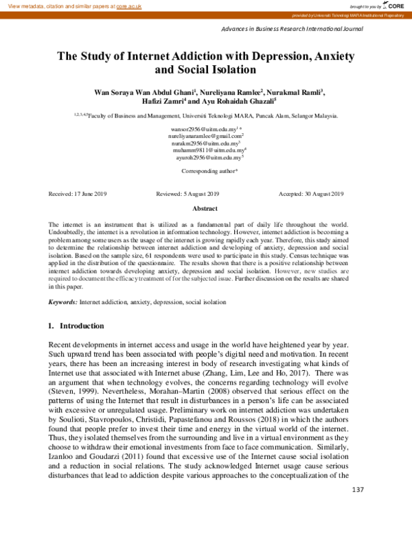 (PDF) The study of internet addiction with depression, anxiety and ...