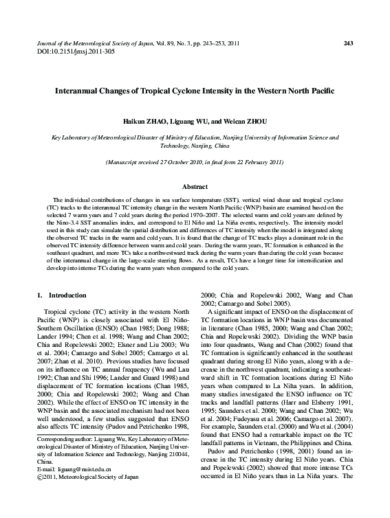(PDF) Interannual Changes of Tropical Cyclone Intensity in the Western ...