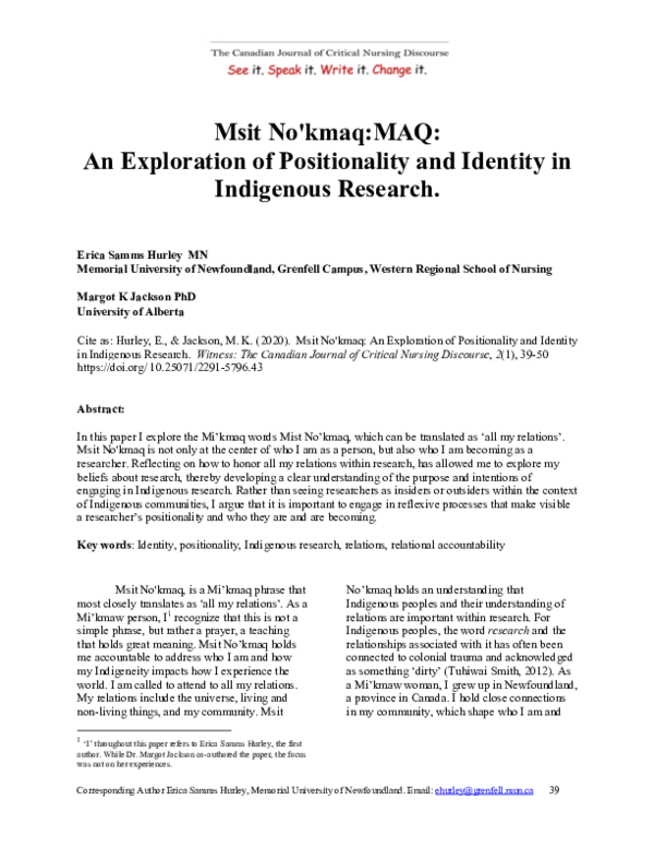 (PDF) Msit No'kmaq: An Exploration of Positionality and Identity in ...