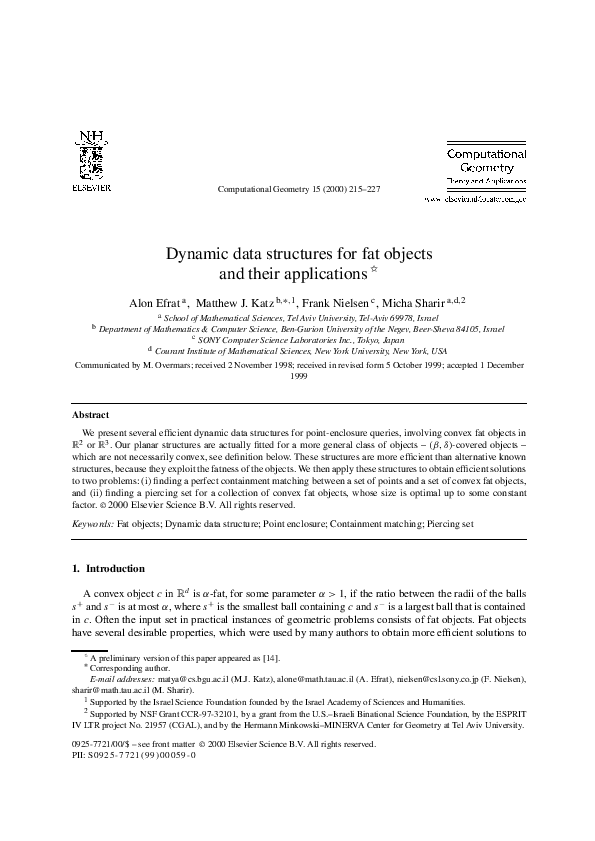 (PDF) Dynamic data structures for fat objects and their applications