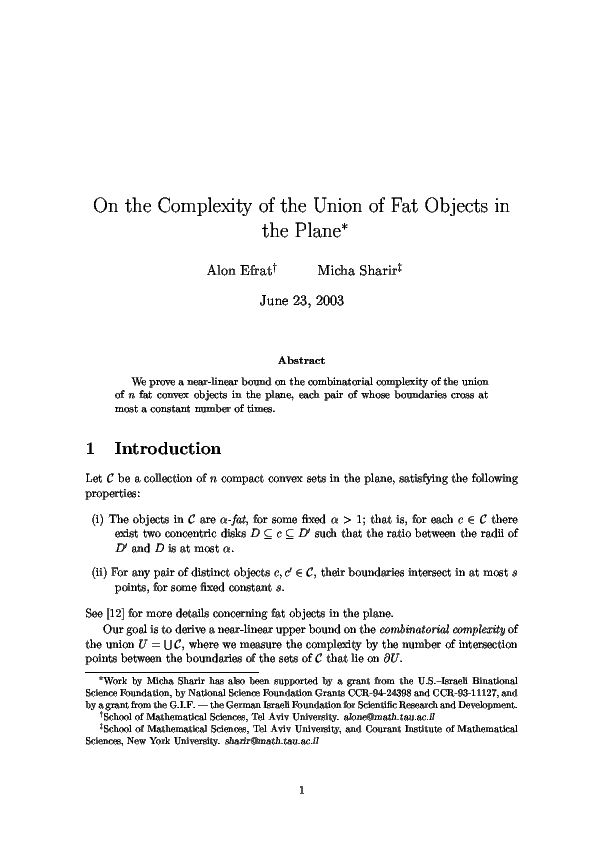(PDF) On the complexity of the union of fat objects in the plane