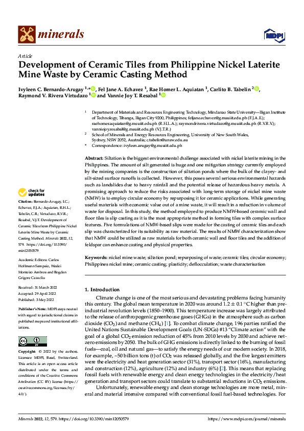 (PDF) Development of Ceramic Tiles from Philippine Nickel Laterite Mine ...