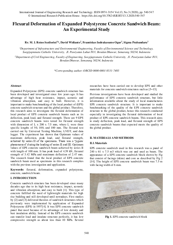 (PDF) Flexural Deformation of Expanded Polystyrene Concrete Sandwich ...