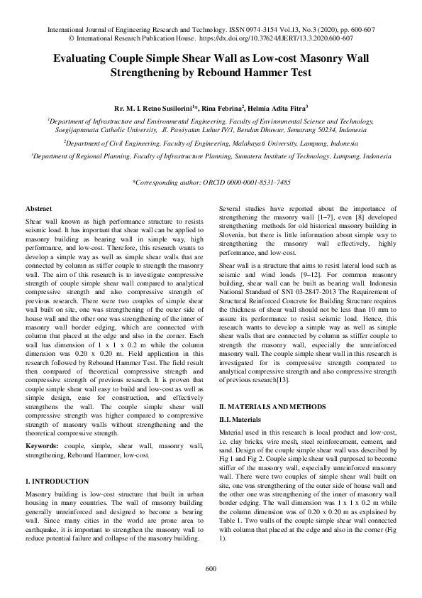(PDF) Evaluating Couple Simple Shear Wall as Low-cost Masonry Wall ...