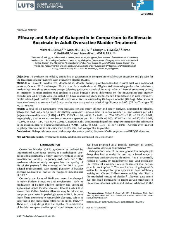 (PDF) Efficacy and Safety of Gabapentin in Comparison to Solifenacin ...