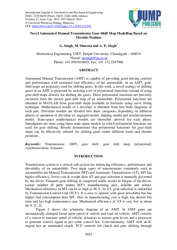 (PDF) Novel Automated Manual Transmission GearShift Map Modelling