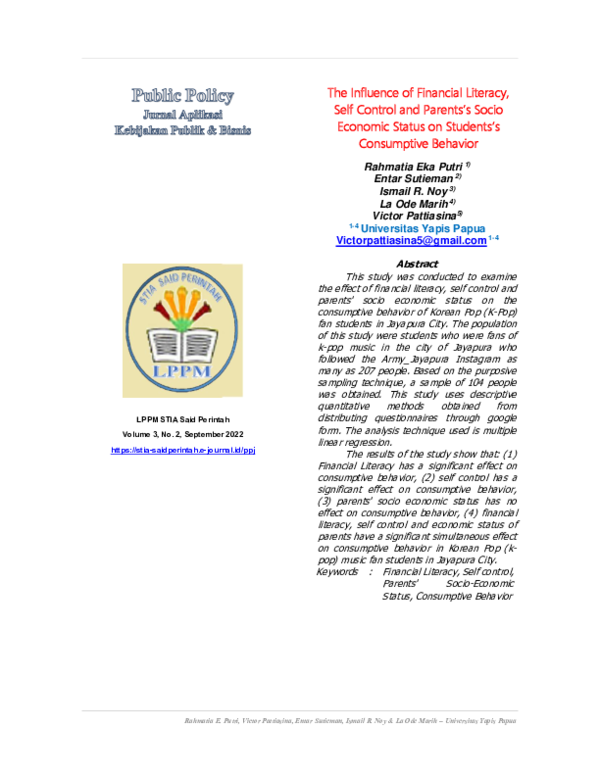 (PDF) The Influence of Financial Literacy, Self-Control and Parents's ...