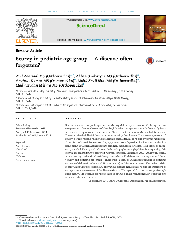 (PDF) Scurvy in pediatric age group – A disease often forgotten?