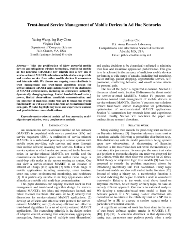 (PDF) Trust-based Service Management of Mobile Devices in Ad Hoc Networks