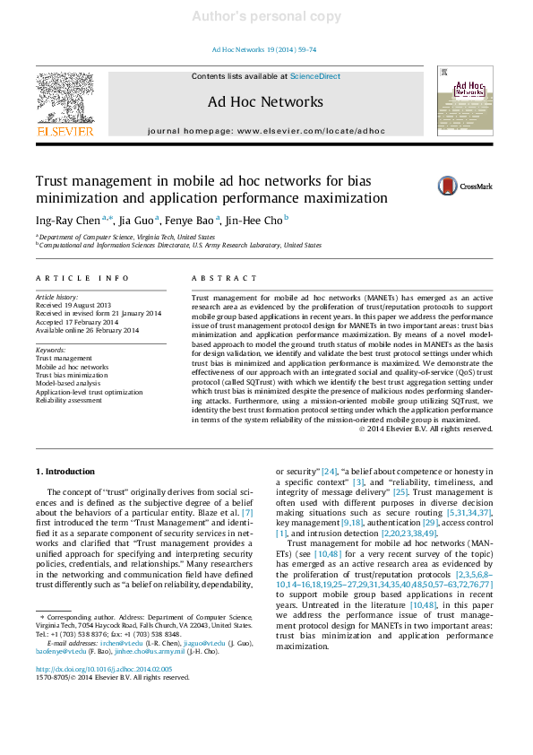 (PDF) Trust management in mobile ad hoc networks for bias minimization ...
