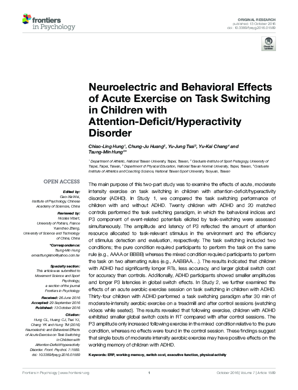 (PDF) Neuroelectric and Behavioral Effects of Acute Exercise on Task ...