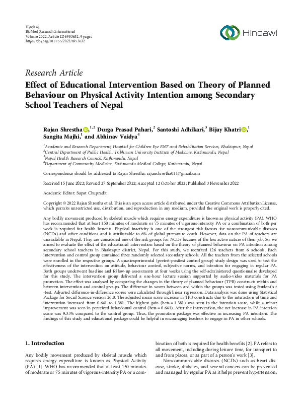 (PDF) Effect of Educational Intervention Based on Theory of Planned ...