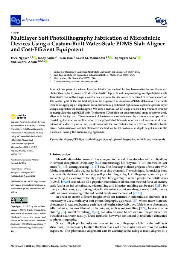 (PDF) Multilayer Soft Photolithography Fabrication of Microfluidic