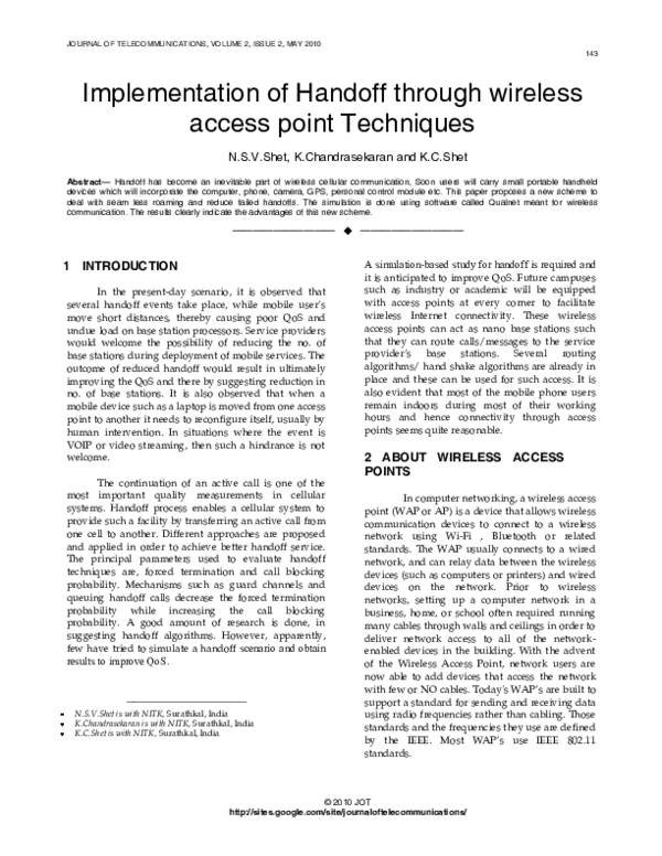 (PDF) Implementation of Handoff through wireless access point