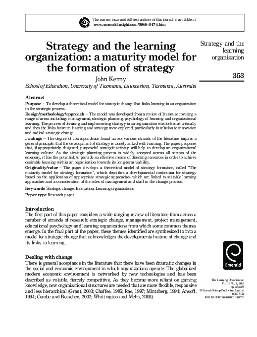 (PDF) Strategy and the learning organization: a maturity model for the ...