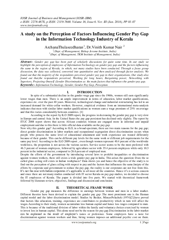 (PDF) A study on the Perception of Factors Influencing Gender Pay Gap ...