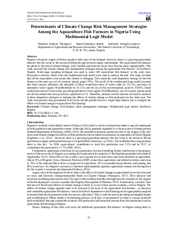 (PDF) Determinants of Climate Change Risk Management Strategies Among ...