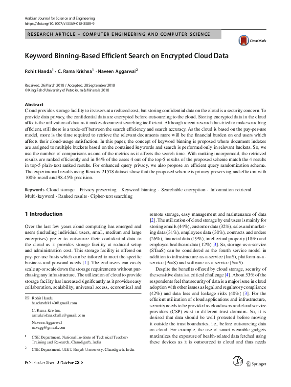 (PDF) Keyword Binning-Based Efficient Search on Encrypted Cloud Data