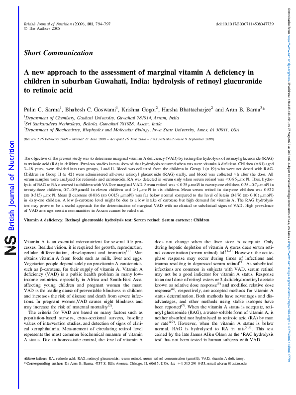 (PDF) A new approach to the assessment of marginal vitamin A deficiency ...