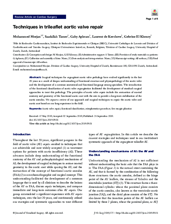 (PDF) Techniques in trileaflet aortic valve repair