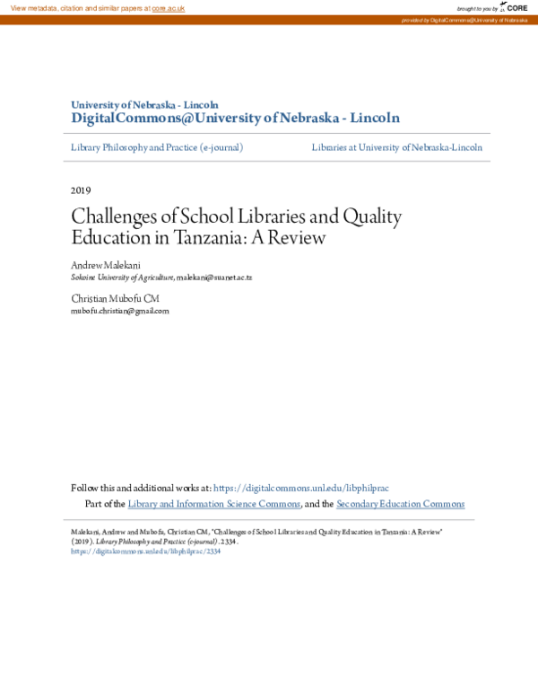 (PDF) Challenges of School Libraries and Quality Education in Tanzania ...