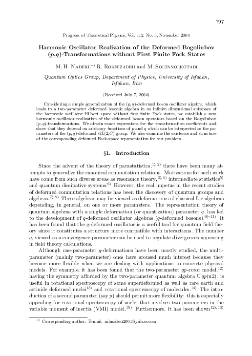 (PDF) Harmonic Oscillator Realization of the Deformed Bogoliubov (p,q ...