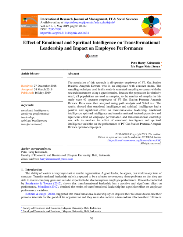 (PDF) Effect of emotional and spiritual intelligence on ...
