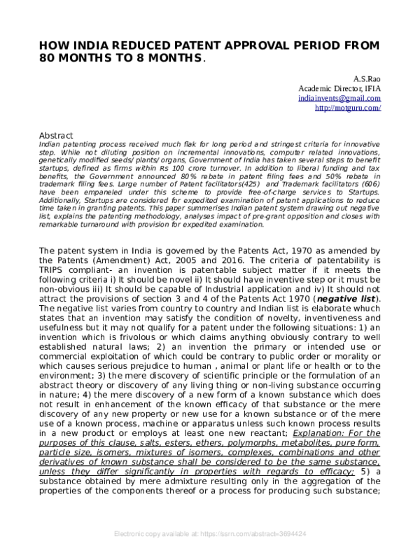 (PDF) How India Reduced Patent Approval Period from 80 Months to 8