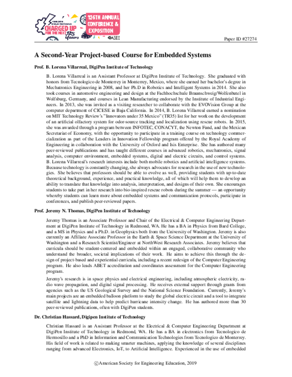 (PDF) A Second-Year Project-based Course for Embedded Systems