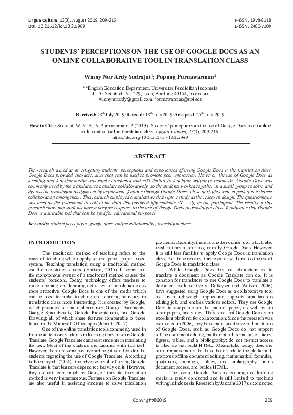 (PDF) Students’ Perceptions on the Use of Google Docs as an Online ...