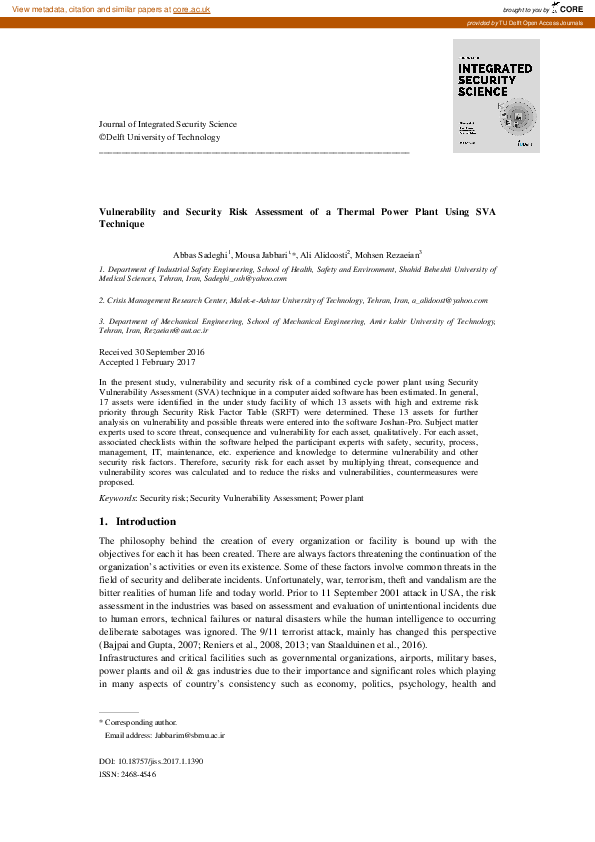(PDF) Vulnerability and Security Risk Assessment of a Thermal Power ...