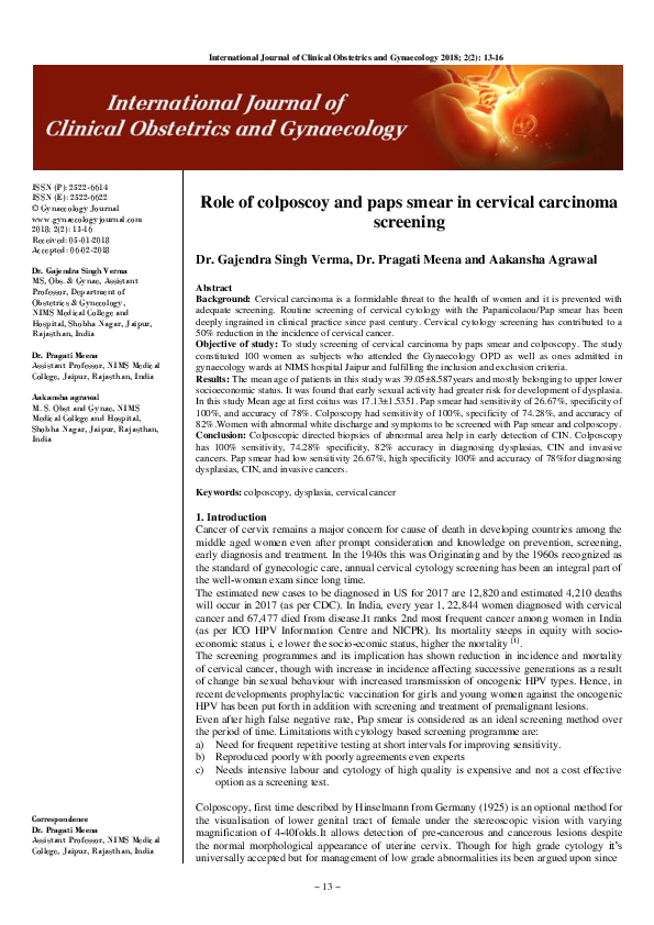 (PDF) Role of colposcoy and paps smear in cervical carcinoma screening