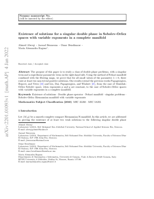 (PDF) Existence of solutions for a singular double phase in Sobolev ...