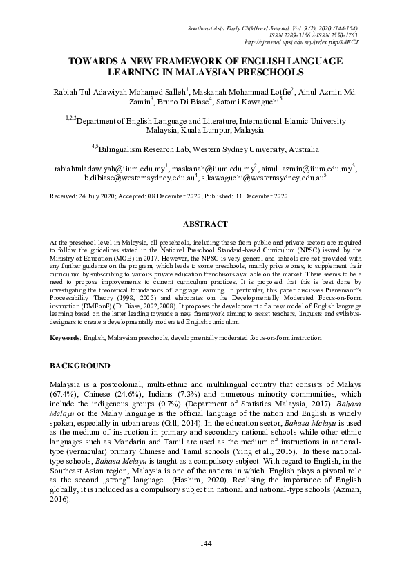 (PDF) Towards a New Framework of English Language Learning in Malaysian ...