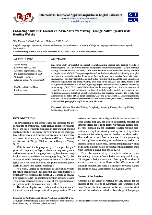 (PDF) Enhancing Saudi EFL Learners’ CAF in Narrative Writing Through ...