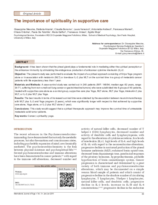 (PDF) The importance of spirituality in supportive care