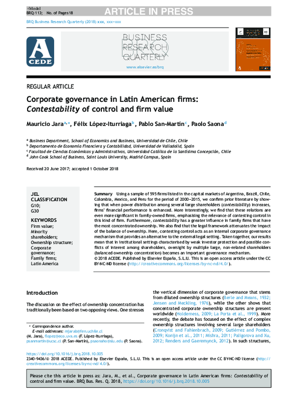 (PDF) Corporate governance in Latin American firms: Contestability of ...