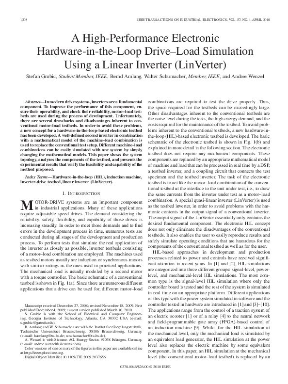 (PDF) A High-Performance Electronic Hardware-in-the-Loop Drive–Load ...
