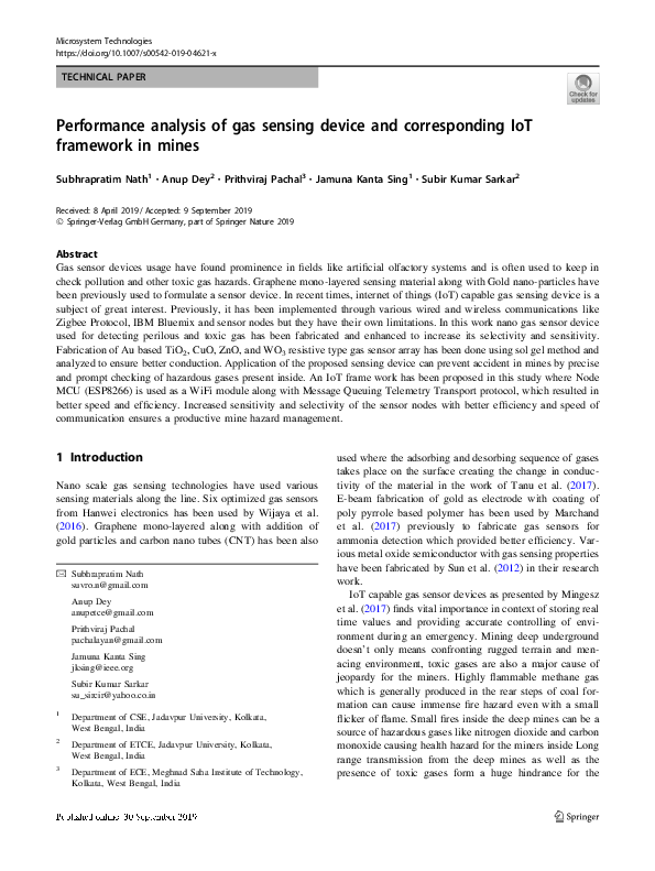 (PDF) Performance analysis of gas sensing device and corresponding IoT ...