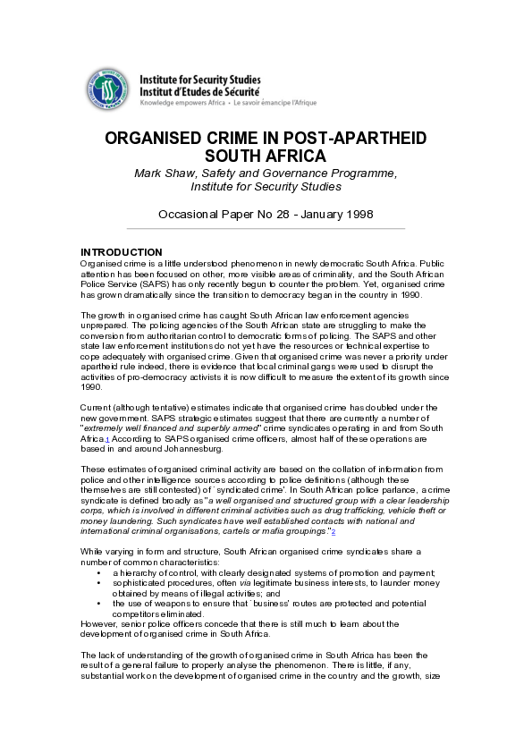 (PDF) Organised crime in post-apartheid South Africa