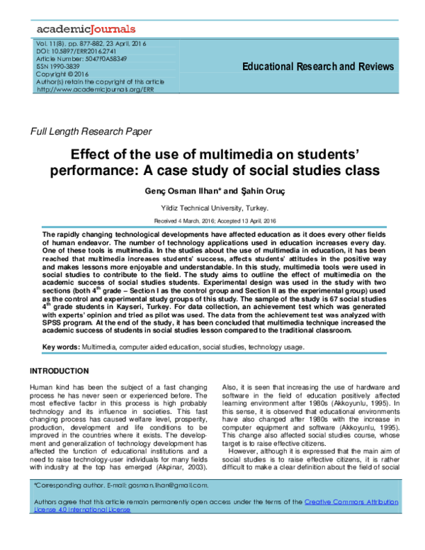 (PDF) Effect of the Use of Multimedia on Students' Performance: A Case ...