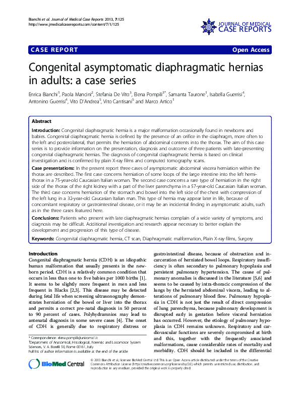 (PDF) Congenital asymptomatic diaphragmatic hernias in adults: a case ...