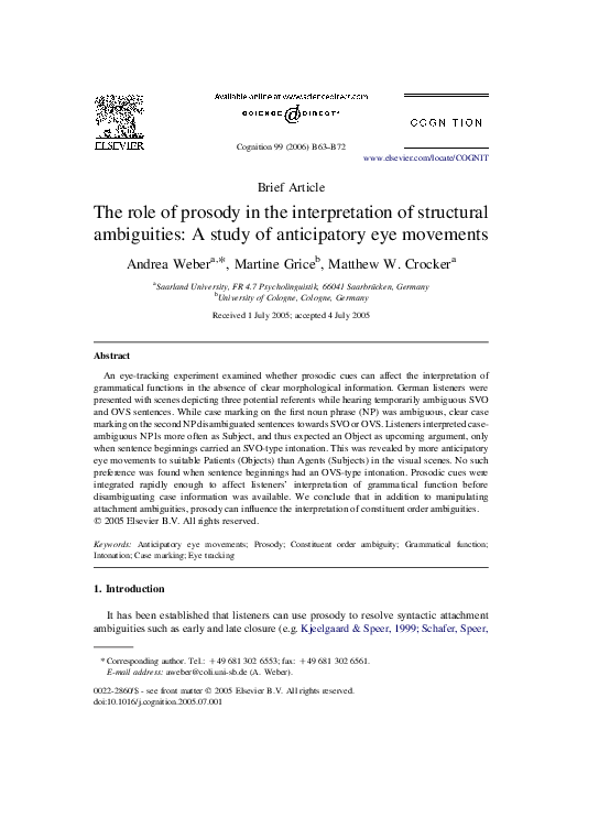 (PDF) The role of prosody in the interpretation of structural ...