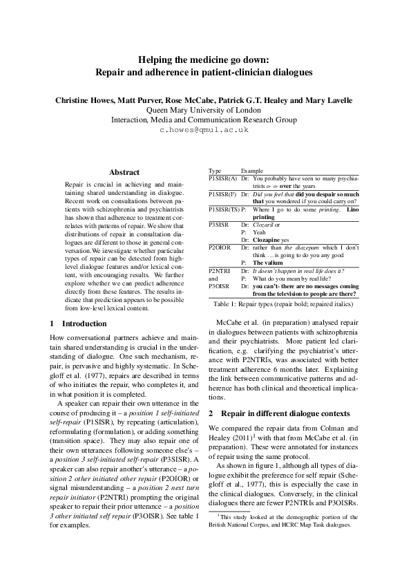 (PDF) Helping the medicine go down Repair and adherence in patient