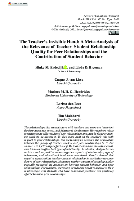 (PDF) The Teacher’s Invisible Hand: A Meta-Analysis of the Relevance of ...