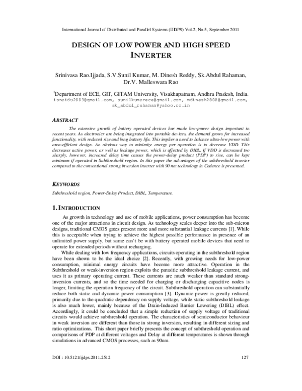 (PDF) Design Of Low Power And High Speed Inverter