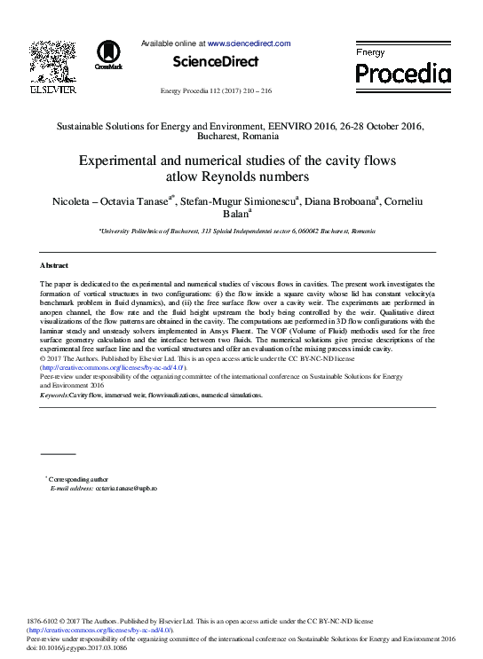 (PDF) Experimental and Numerical Studies of the Cavity Flows at Low ...