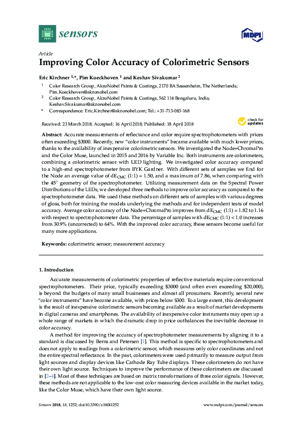 (PDF) Improving Color Accuracy of Colorimetric Sensors