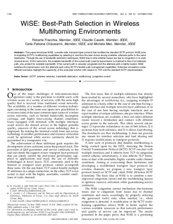  PDF WiSE Best Path Selection In Wireless Multihoming Environments 